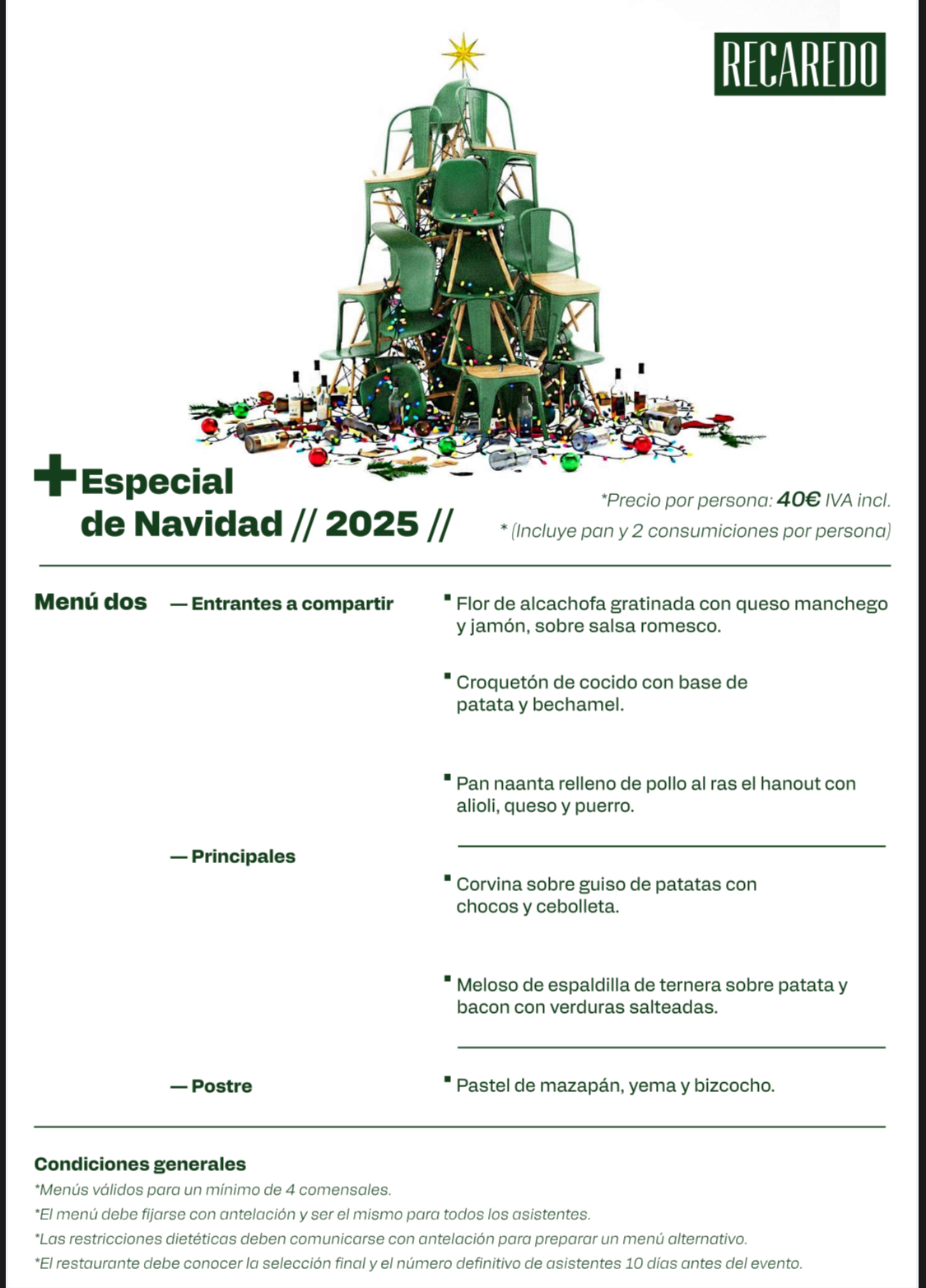 Menu navidad en Toledo terraza Recaredo