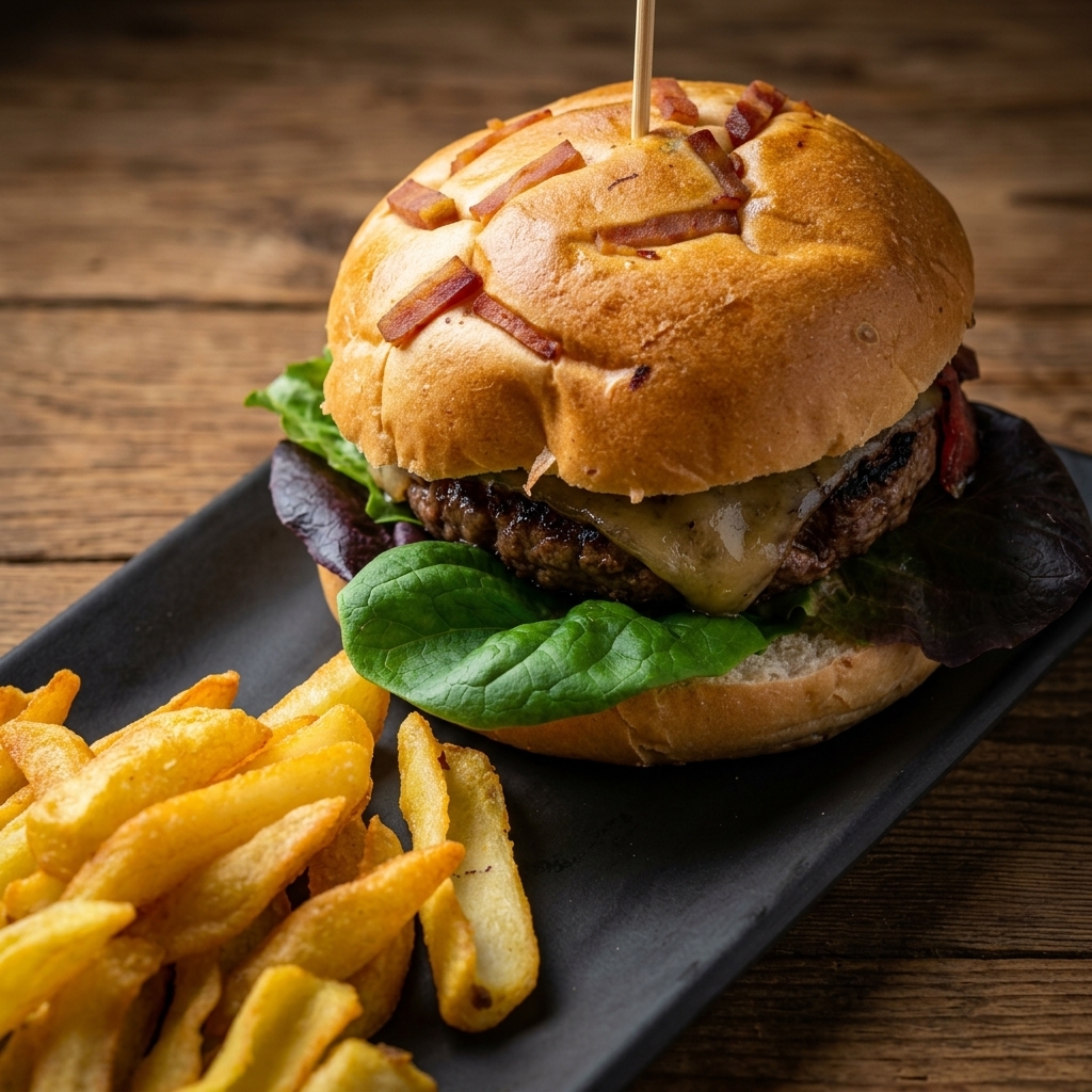Espectacular hamburguesa de carne madurada en plano detalle
