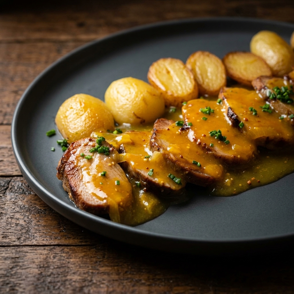 Medallones de solomillo de cerdo con salsa de naranja brillante
