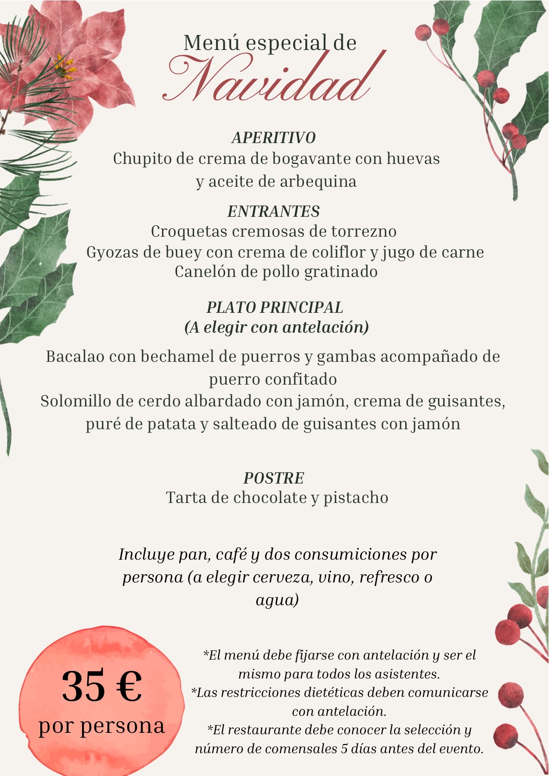 Menú especial de Navidad 35 euros en Restaurante Recaredo Toledo